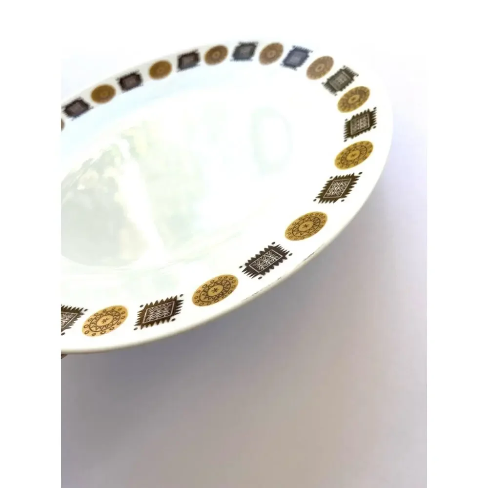 Vintage White Dinner Plate Harmony House Fine China 'Medallion' Pattern Brown